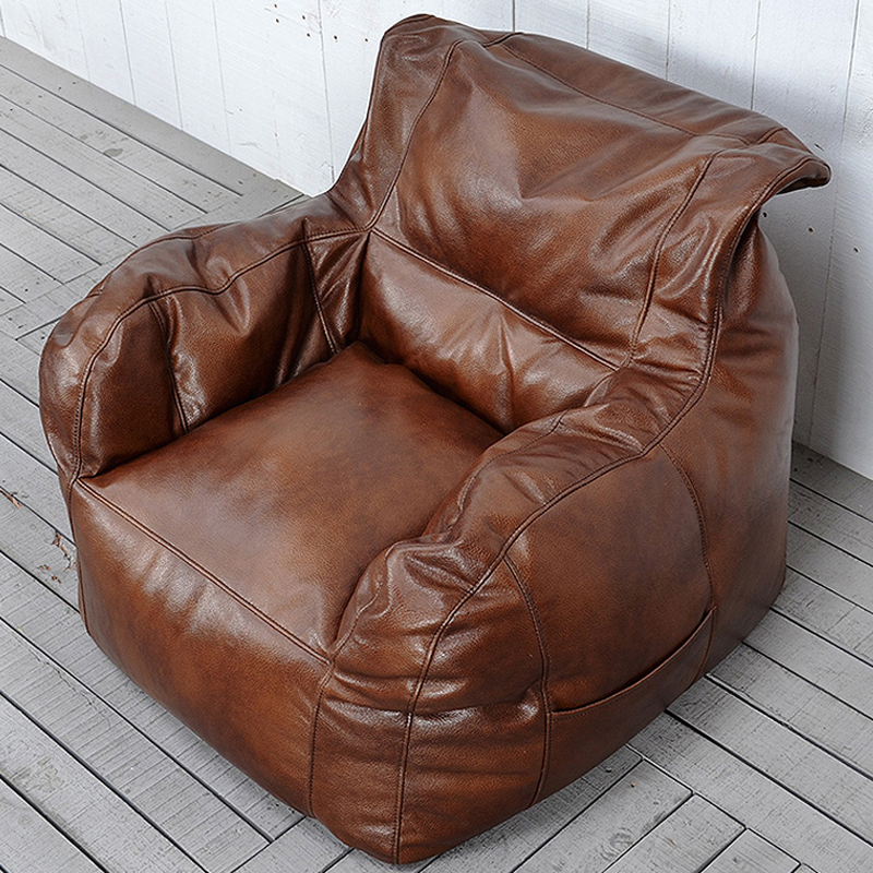 Solid Colour Synthetic Leather Sack Chair in Carnation/Butter Colour/Brown with Removable Cover and Pre-Filled Bean Bag Chair