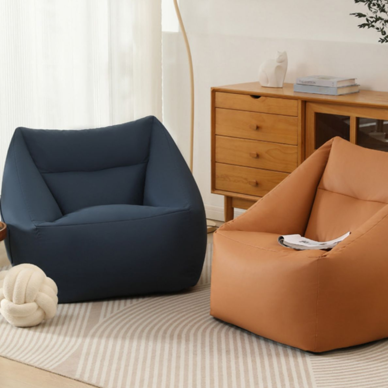 Solid Colour Sack Chair in Synthetic Leather with Midnight Black/Dark Blue/Tangerine Colour, Seats 1, Fill Included, Pre-Filled, Removable Cover