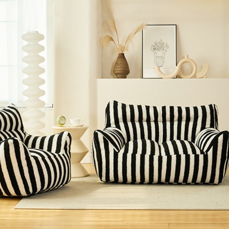 Striped Flannel Bean Bag Sofa in Midnight Black/Cerulean