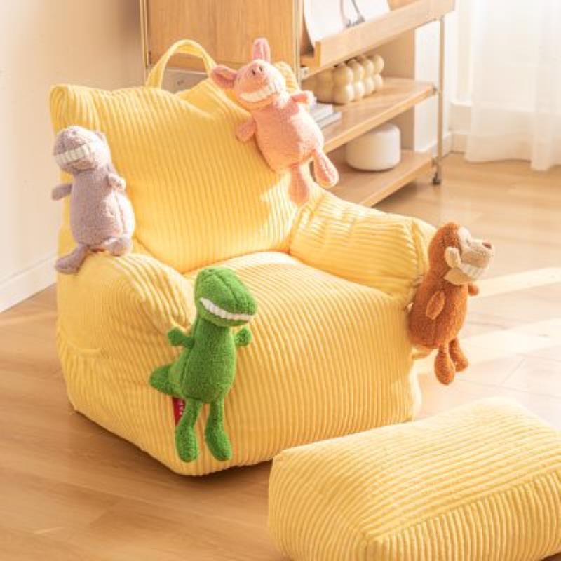 Lime Green/Lemon Colour/Purple Solid Colour Corduroy Cartoon Bean Couch with Expanded Polypropylene Beans Pre-Filled Bean Bag Chair