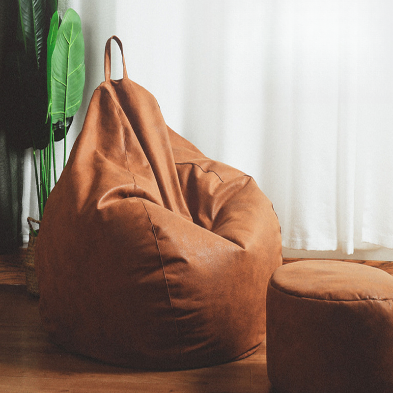 Solid Colour Synthetic Leather Sack Chair in Light Gray/Brown/Ivory, Seats 1, Pre-Filled Bean Bag Chair
