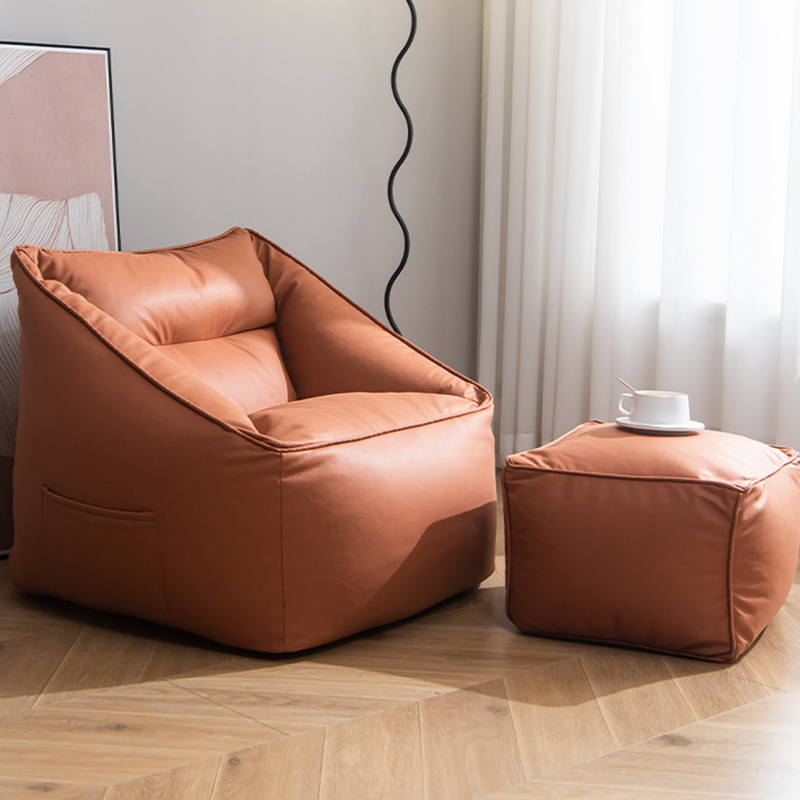 Solid Colour Sack Chair with Synthetic Leather/Cotton Blend Upholstery in Dark Gray/Rose/Dark Blue, Pre-Filled with Expanded Polypropylene Beans, Removable Cover, and Storage Container