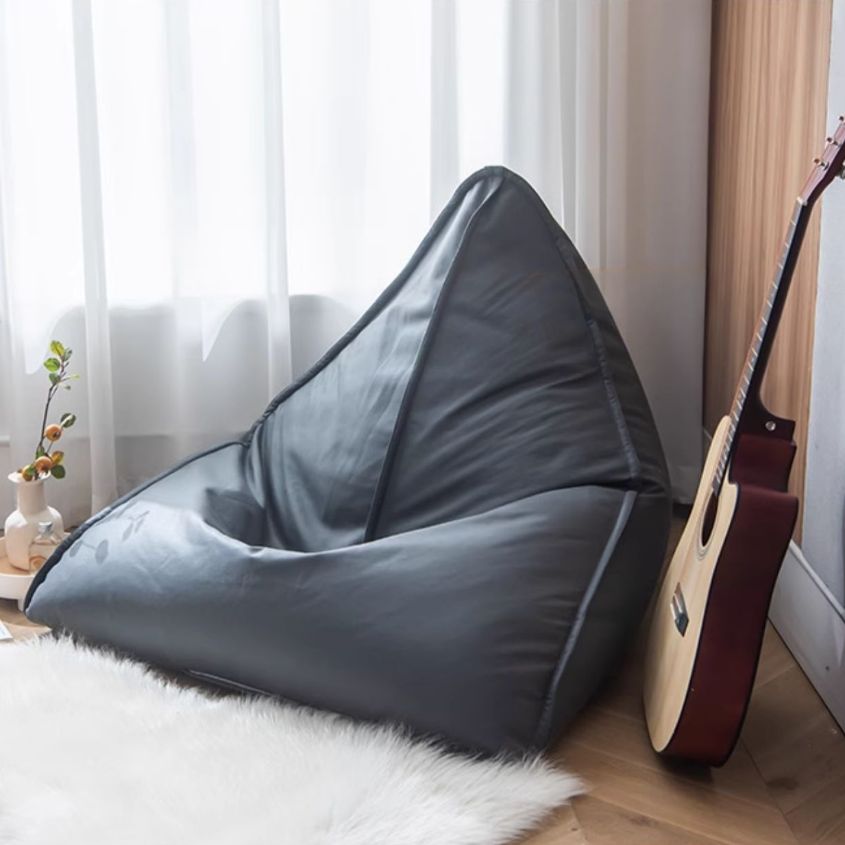 Solid Colour Bean Bag Set/Sack Chair in Gray/Butter Colour/Cerulean, Seats 1, Fill Included, Pre-Filled with Removable Cover