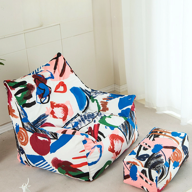 Abstract Pattern Sack Chair with Flannel Upholstery in Multiple Colours