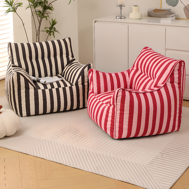 Striped Midnight Black/Dark Blue Synthetic Sack Chair/Bean Bag Sofa
