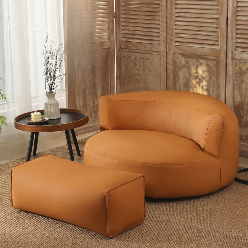 Solid Colour Bean Bag Set with Gray/Dark Blue/Tangerine Synthetic Leather, Seats 1, Fill Included, Pre-Filled, and Removable Cover