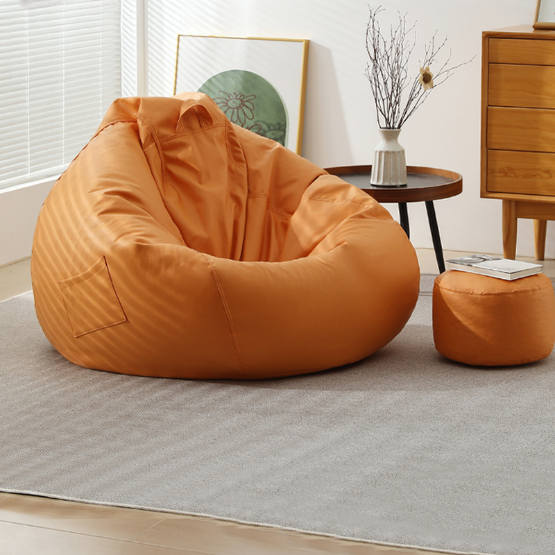 Solid Colour Bean Bag Set with Synthetic Leather Upholstery in Dark Gray/Butter/Tan, Includes Ottoman, Pre-Filled with Fill Included, and Removable Cover