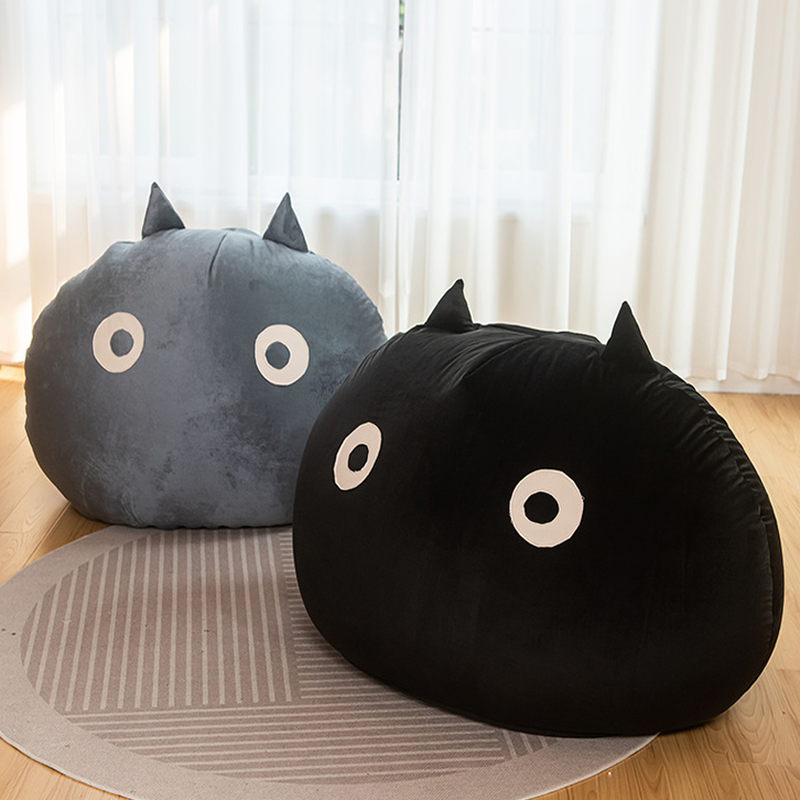 Fill Included Solid Colour Sack Chair Cotton Blend Gray/Midnight Black Bean Bag Chair Pre-Filled with Removable Cover