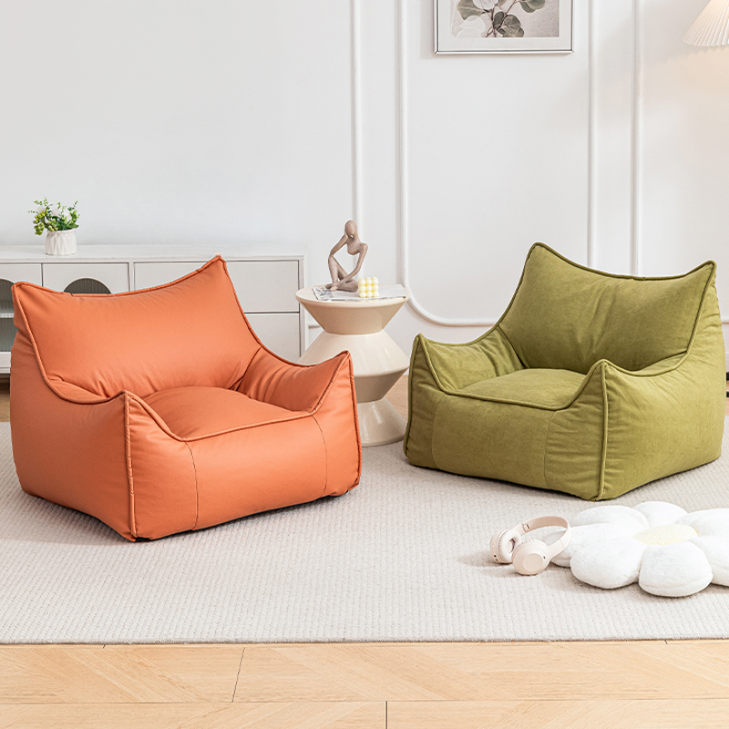 Solid Colour Synthetic Leather Bean Bag Set in Light Gray/Light Green/Auburn for One with Fill Included