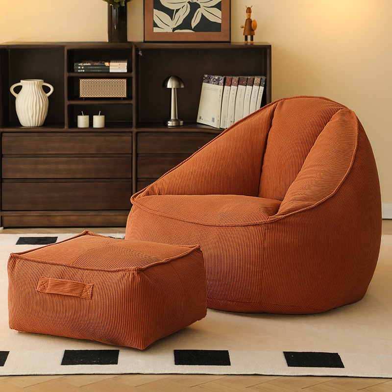 Solid Colour Corduroy Bean Bag Set with White/Sage/Auburn Upholstery, Seats 1, Includes Pre-Filled Removable Cover