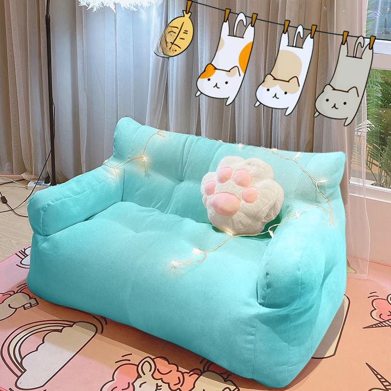 Solid Colour Dark Gray/Yellow/Light Green Cotton Blend Bag Sofa for Two with Fill Included