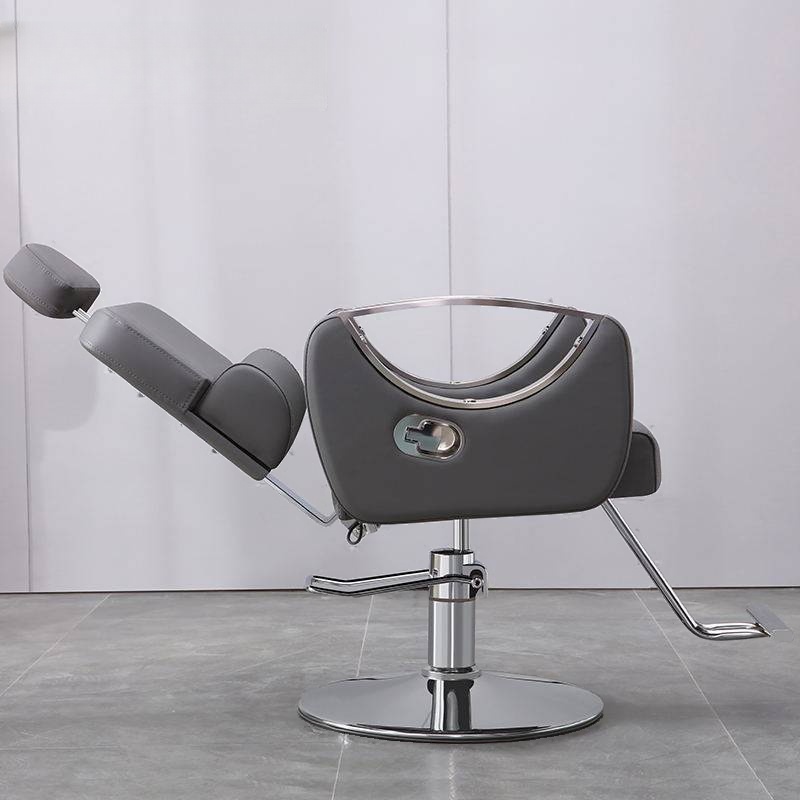 Grey Scratch-proof Swivel Barber Chair with Cushioned Back