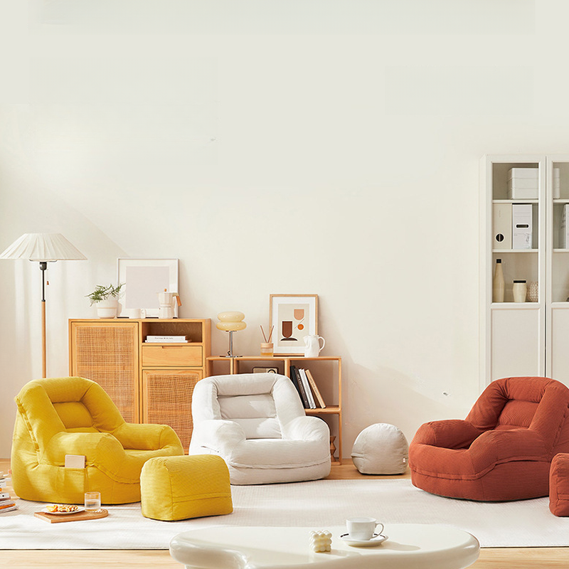 Solid Colour Bean Bag Set with Corduroy Upholstery in Light Gray/Sage/Auburn, Seats 1, Included Fill, Pre-Filled, and Removable Cover