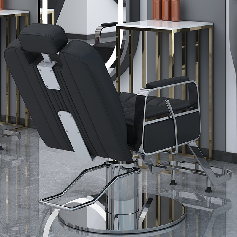 Scratch-proof Grey/Blue/Orange Cushioned Back Swivel Barber Chair