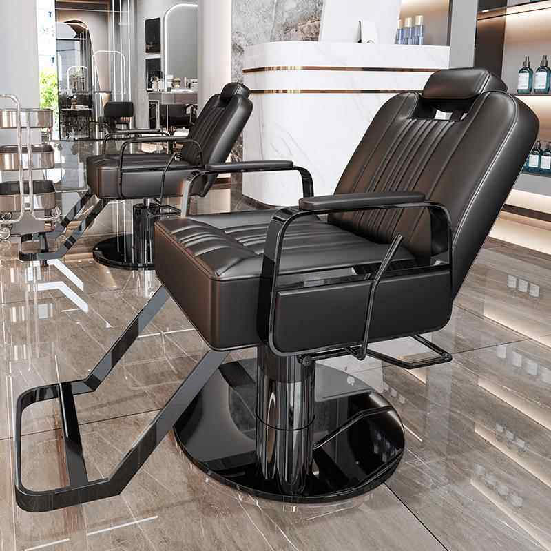 Solid Colour Reclining Barber Chair with Solid Back & Alloy Base & Manual - Handle & Foot Support