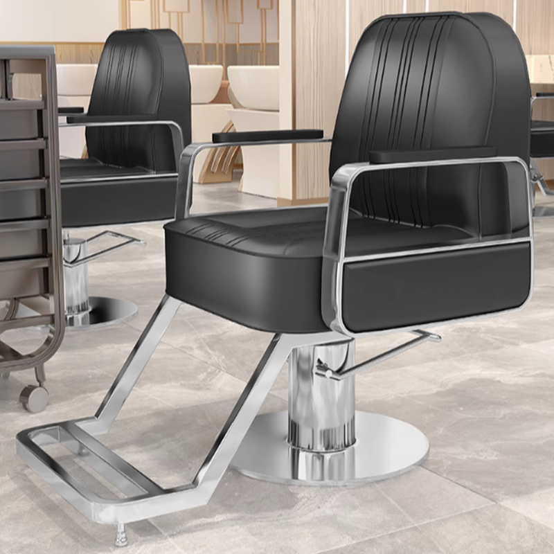 Light Gray/White/Orange Scratch-proof Swivel Barber Chair with Cushioned Back
