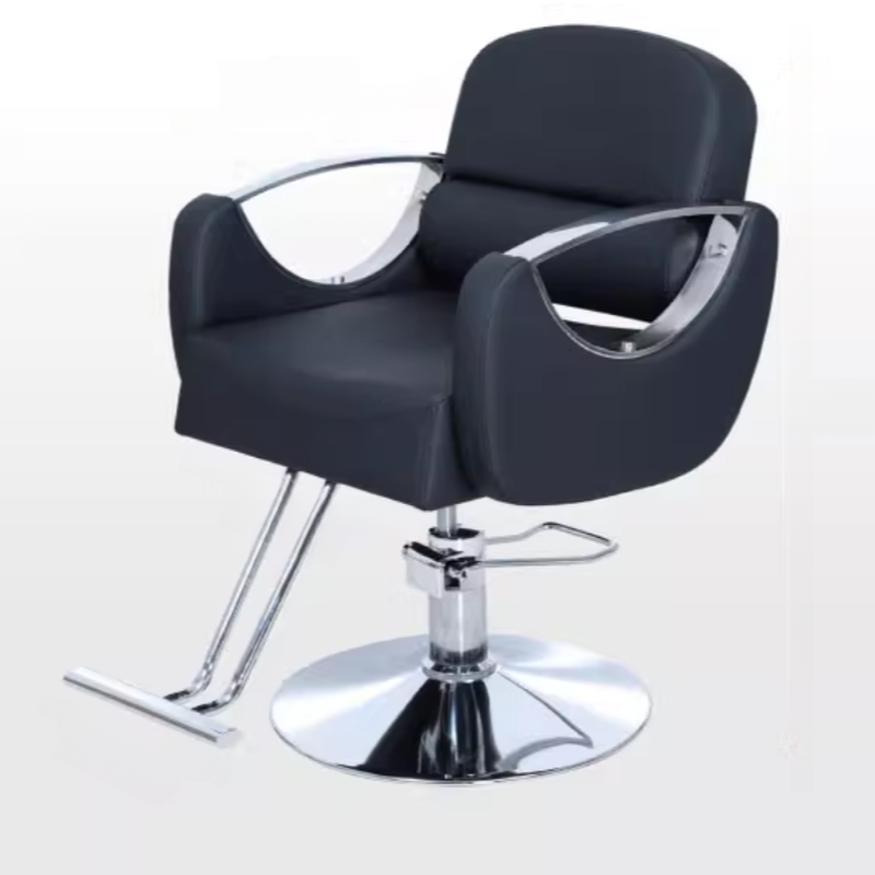 Light Gray Scratch-proof Swivel Barber Chair with Cushioned Back