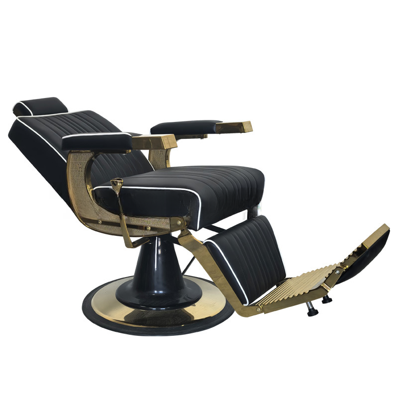 Reclining L-Shape Barber Chair with Adjustable Backrest & Enclosed Back & Alloy Base & Manual - Lever