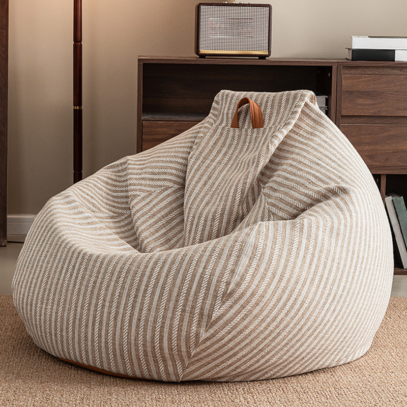 Striped Gray/Light Blue/Orange Beanie Chair for One with Expanded Polypropylene Beans, Pre-Filled