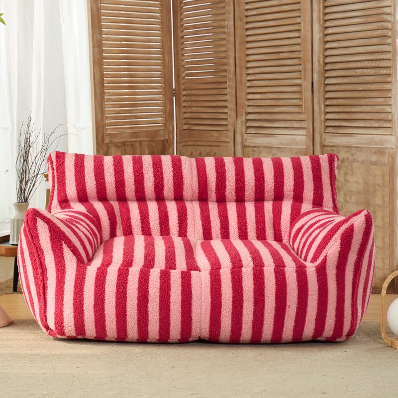 Expanded Polystyrene Beans Pre-Filled Blue/Black/Magenta Striped Bean Seat for Seats 1/for 2 with Removable Cover, Bean Bag Chair