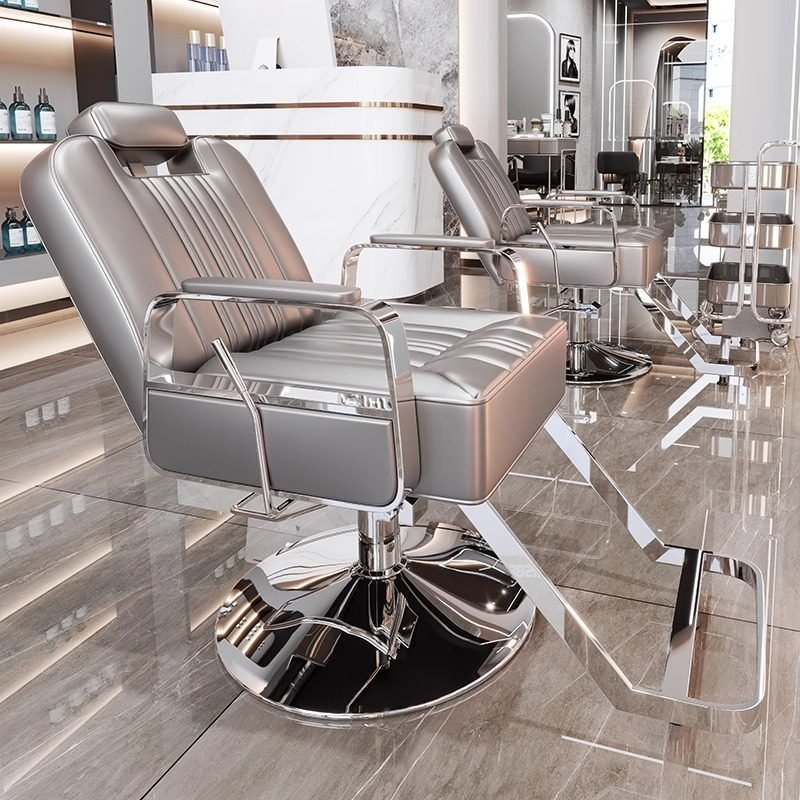Striped Barber Chair with Solid Back Panel, Scratch-proof Stainless Alloy Frame, Manual Recline & Variable Adjustability