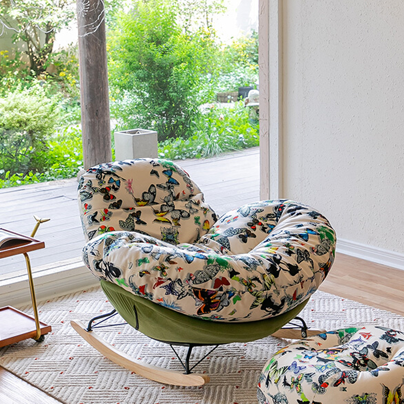 White Modish Upholstered Rocking Chair with Ottoman, 2 Piece Set, Scratch-proofed