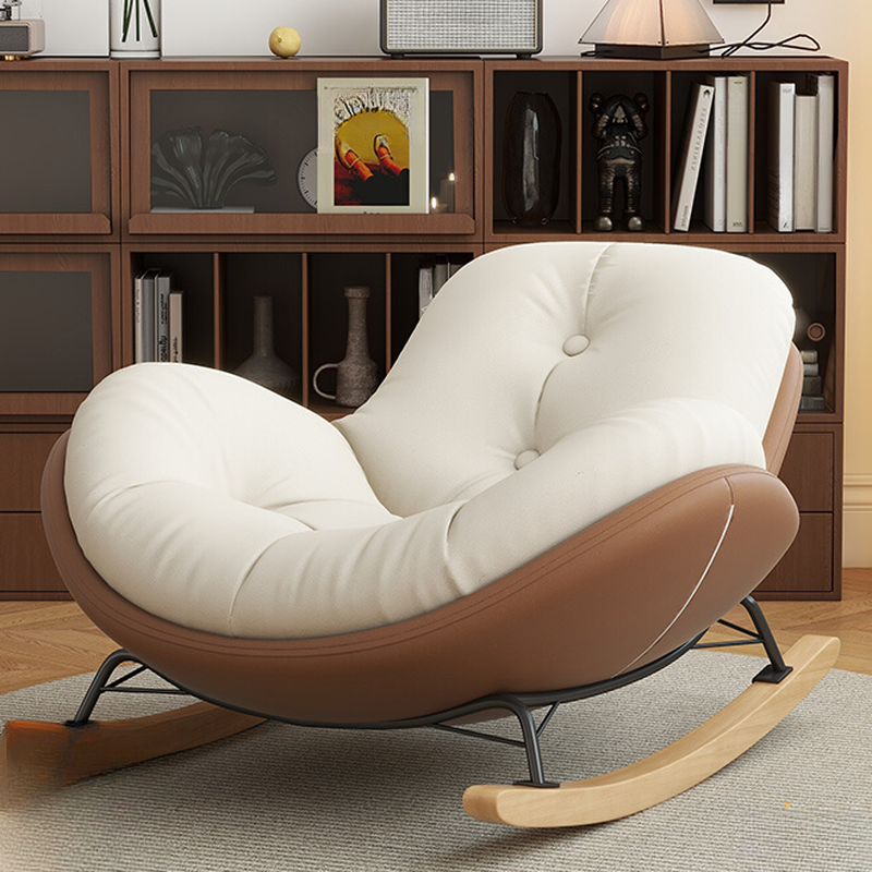 Modish Upholstered Rocking Chair with Ottoman, 2 Piece Set, Upholstered and Resistant To Dirt