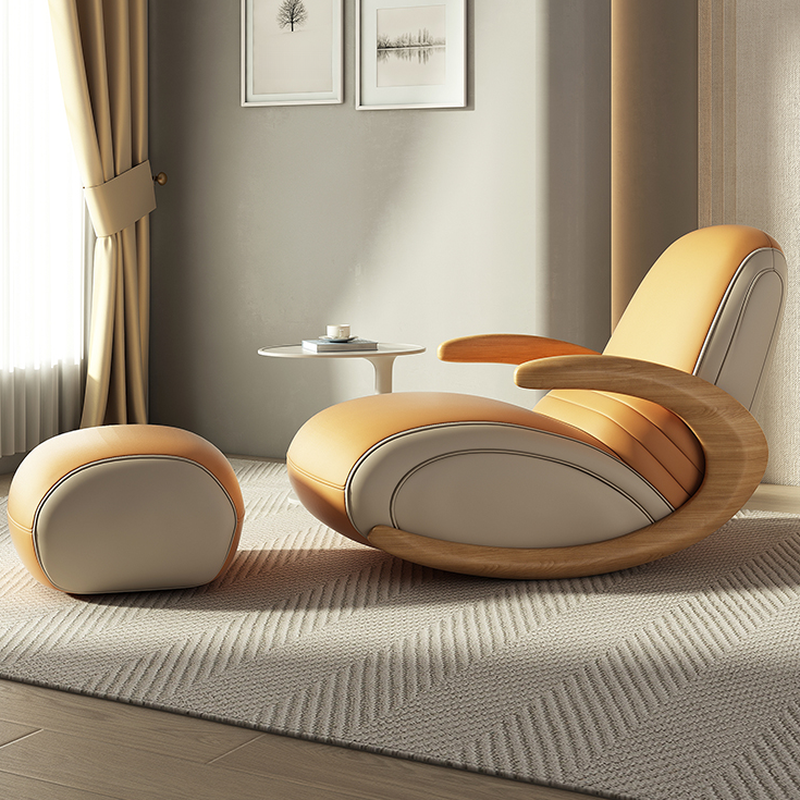 Modish Upholstered Rocking Chair with Ottoman - 2 Piece Set with Recessed Arm