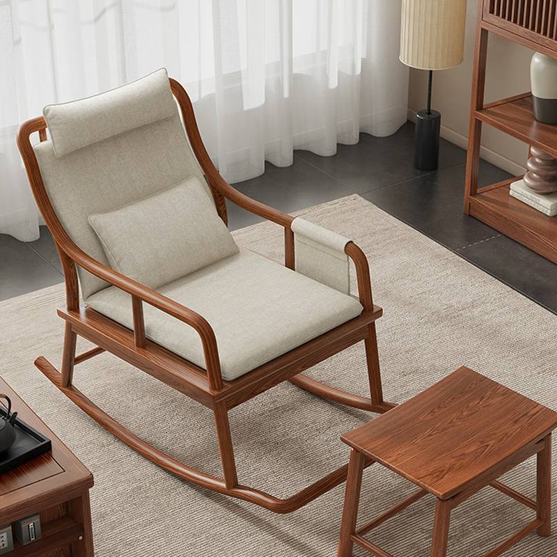 Cocoa Elm Wood Rocking Chair with Ottoman