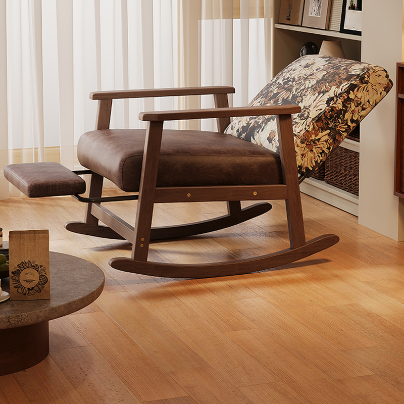 Modish Upholstered Rocking Chair, Upholstered with Recessed Arm