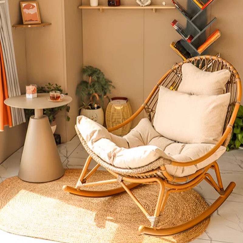 White Modish Upholstered Rocking Chair with Ottoman - 2 Piece Set, Pillow Included