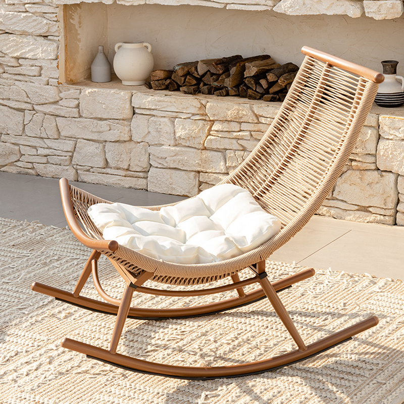 White/Caramel Modish Resin/Upholstered Rocking Chair, Upholstered and Resistant To Dirt