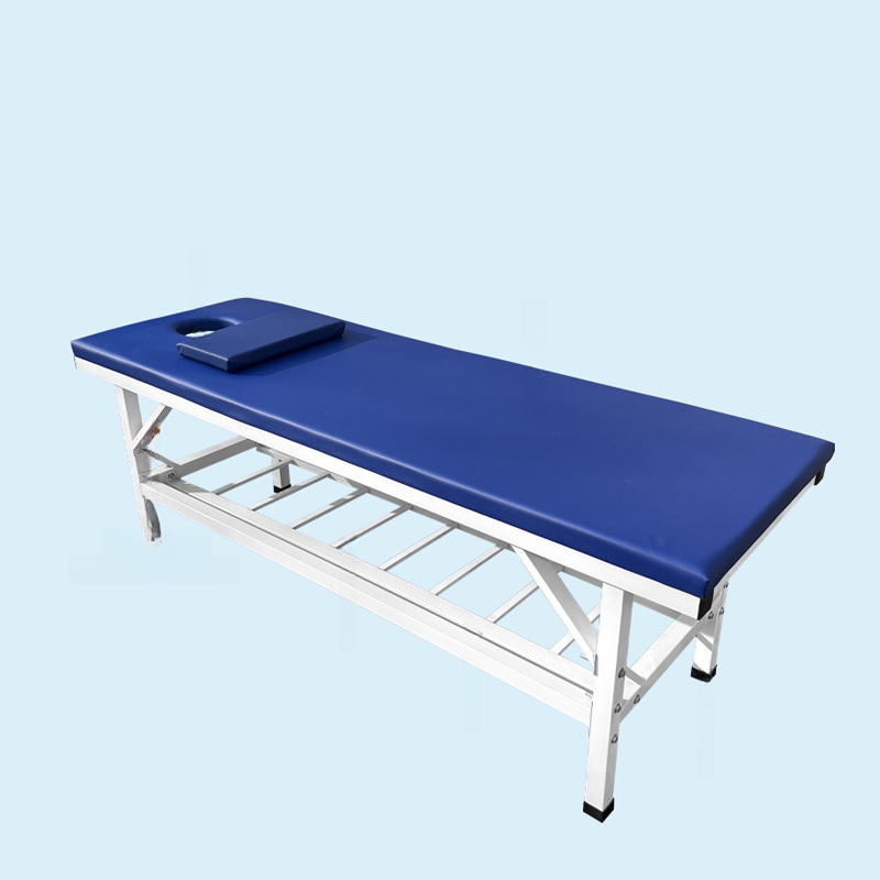 Facial Bed in Dark Blue with Fixed Height Steel Rectangle Trestle Base