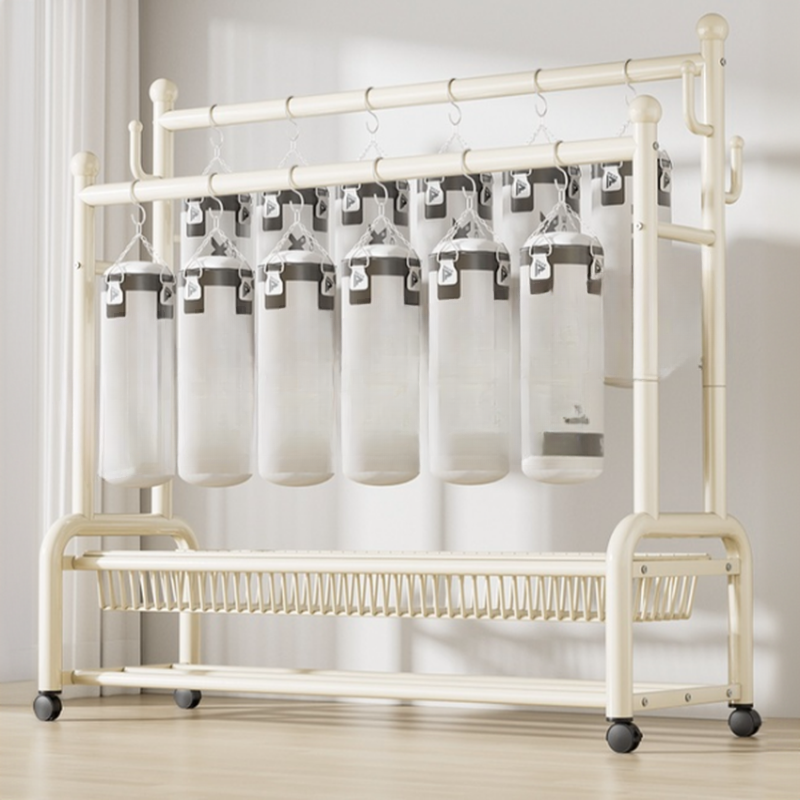 Glam Metal Storage Coat Rack with 4 Hooks, Casters, and Hanging Rod