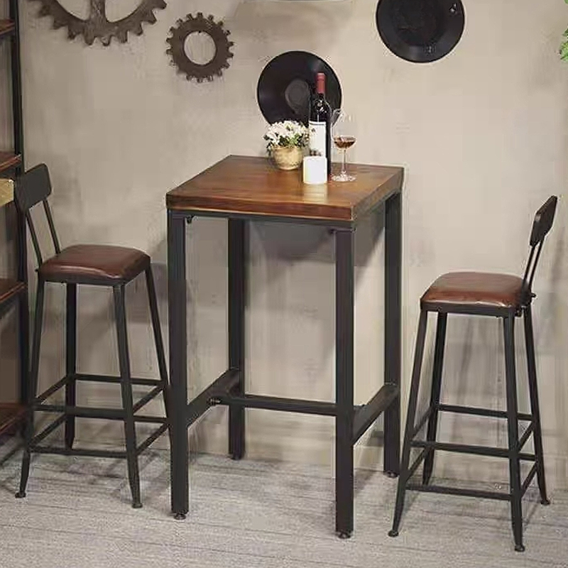 Antique Handcrafted Pub Table in Cocoa, Square with Foot Platform