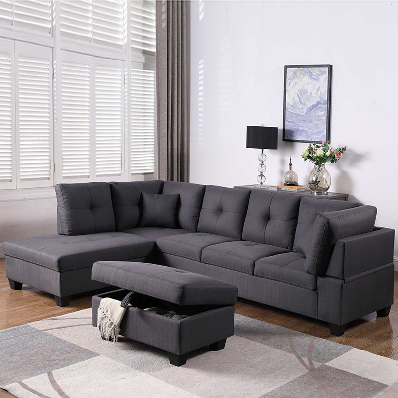 Dilam 5 Seater Sofa with Chaise and Ottoman Grey Fabric